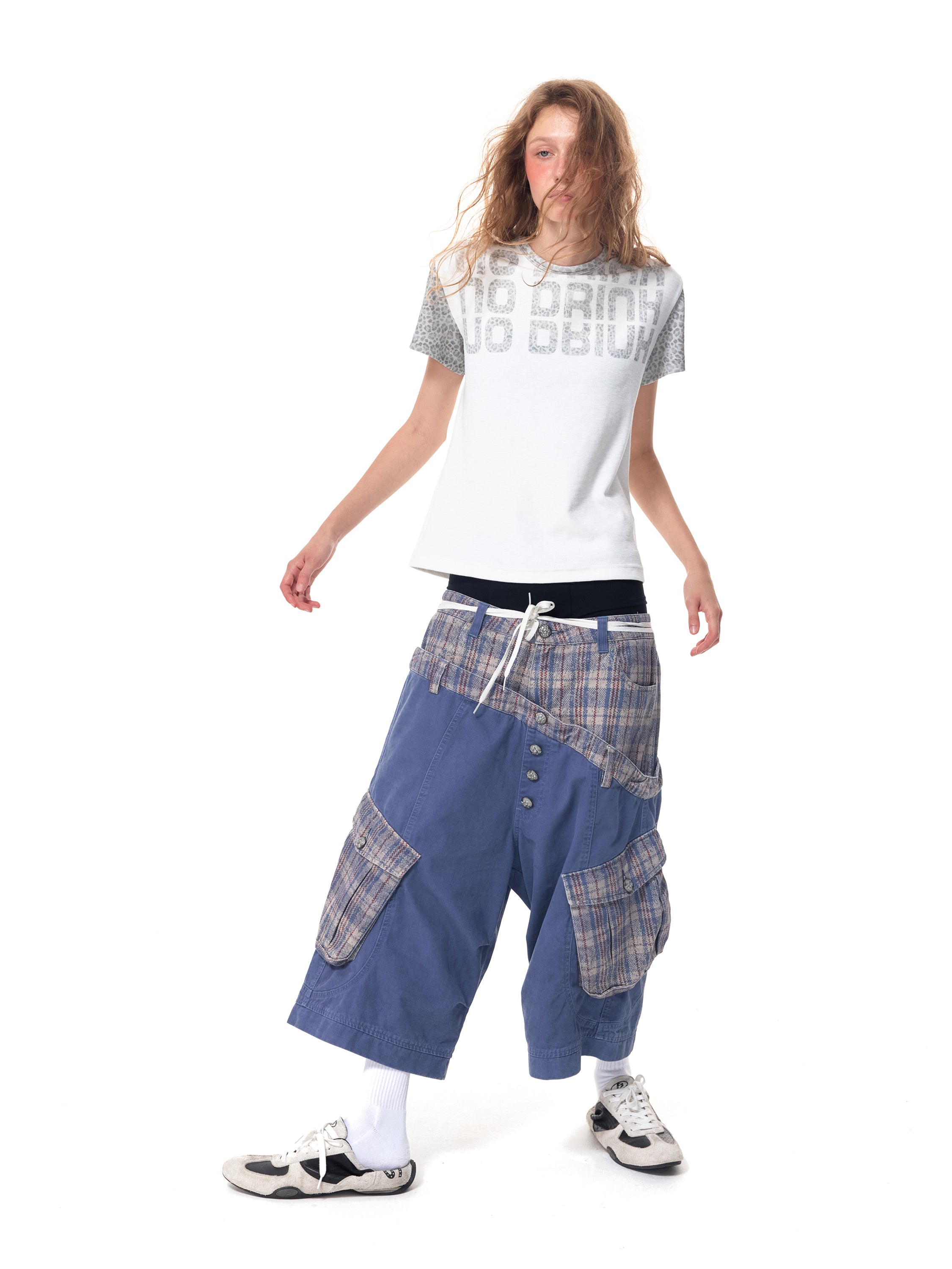 HAS2SONS 26FW Patchwork Dual‑Waist Street Cropped Pants 107