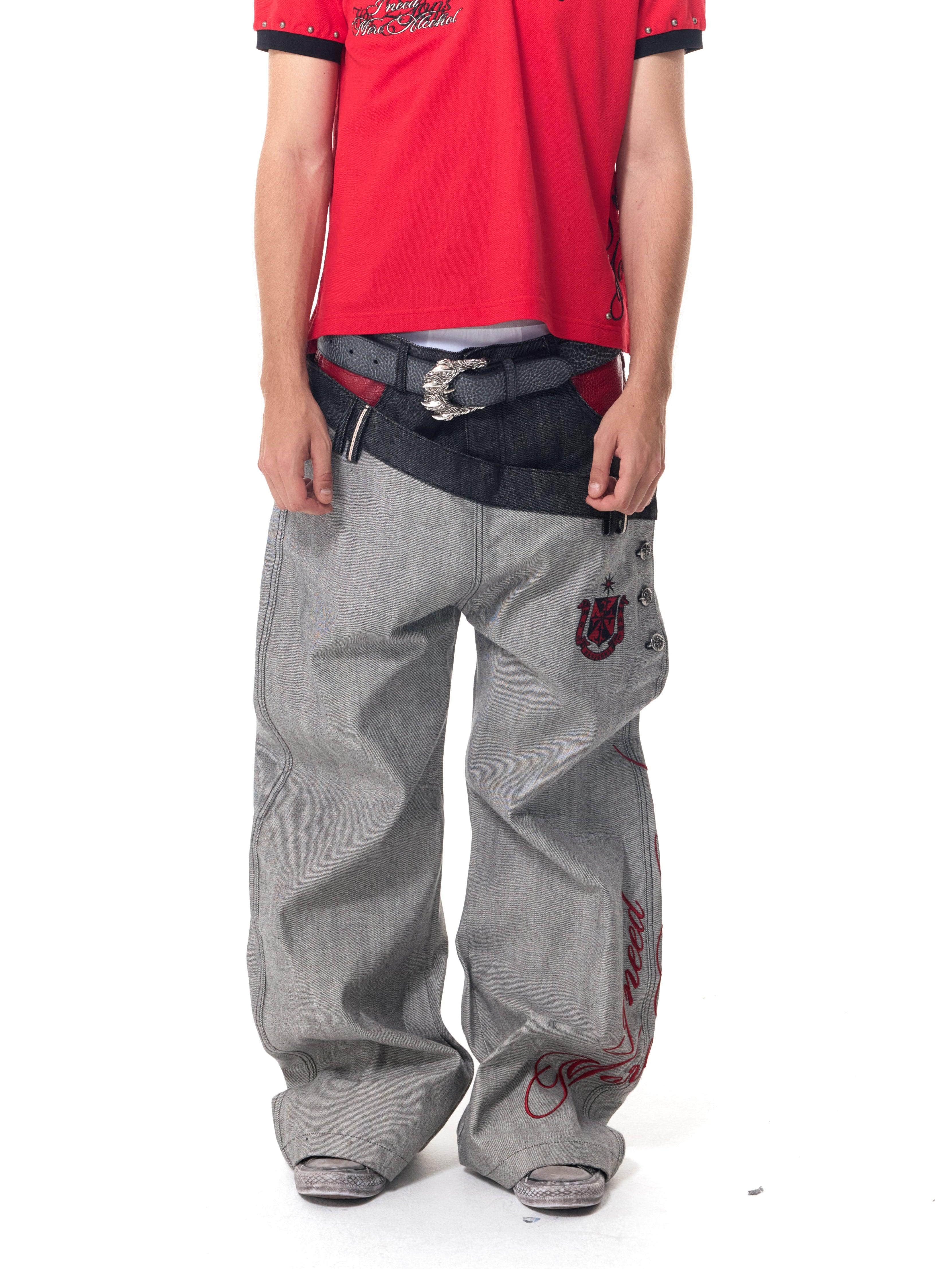 HAS2SONS Raw Denim Dual Waist Wide Jeans 081