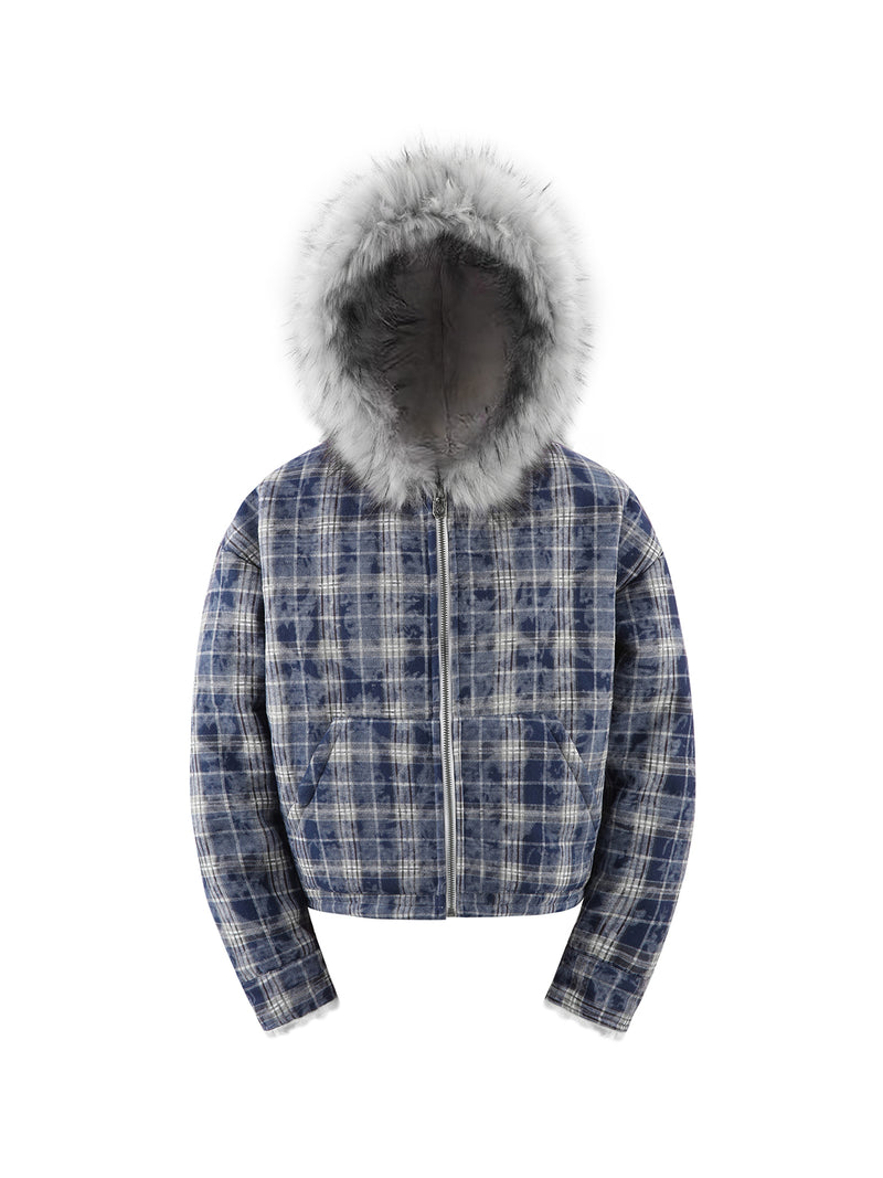 HAS2SONS Thick Blue Grid Lamb Wool Jacket Winter