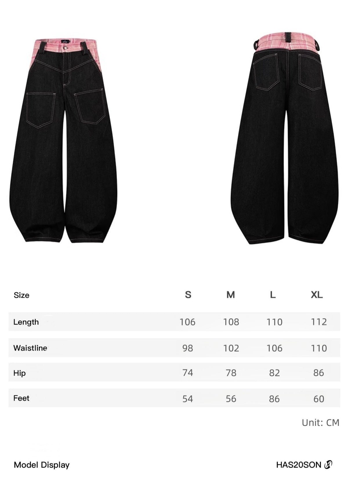 HAS2SONS Original Beef Splicing Pink Grid Bent Knife Jeans