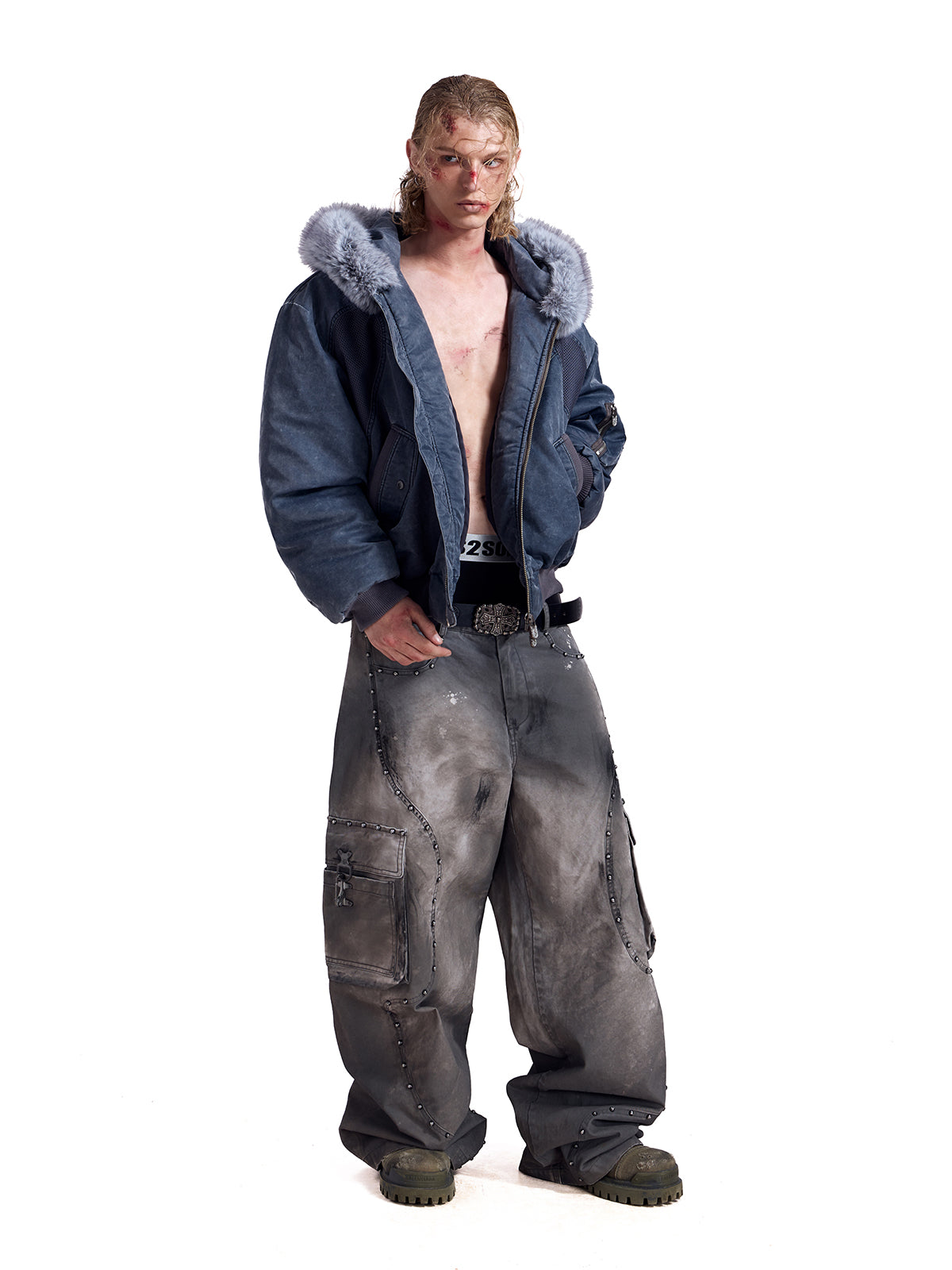 HAS2SONS rivet twill fabric baggy work pants