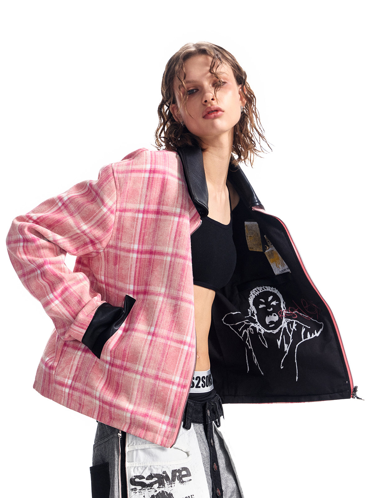 HAS2SONS Pink Grid Double sided Clean Fit Jacket Short 025