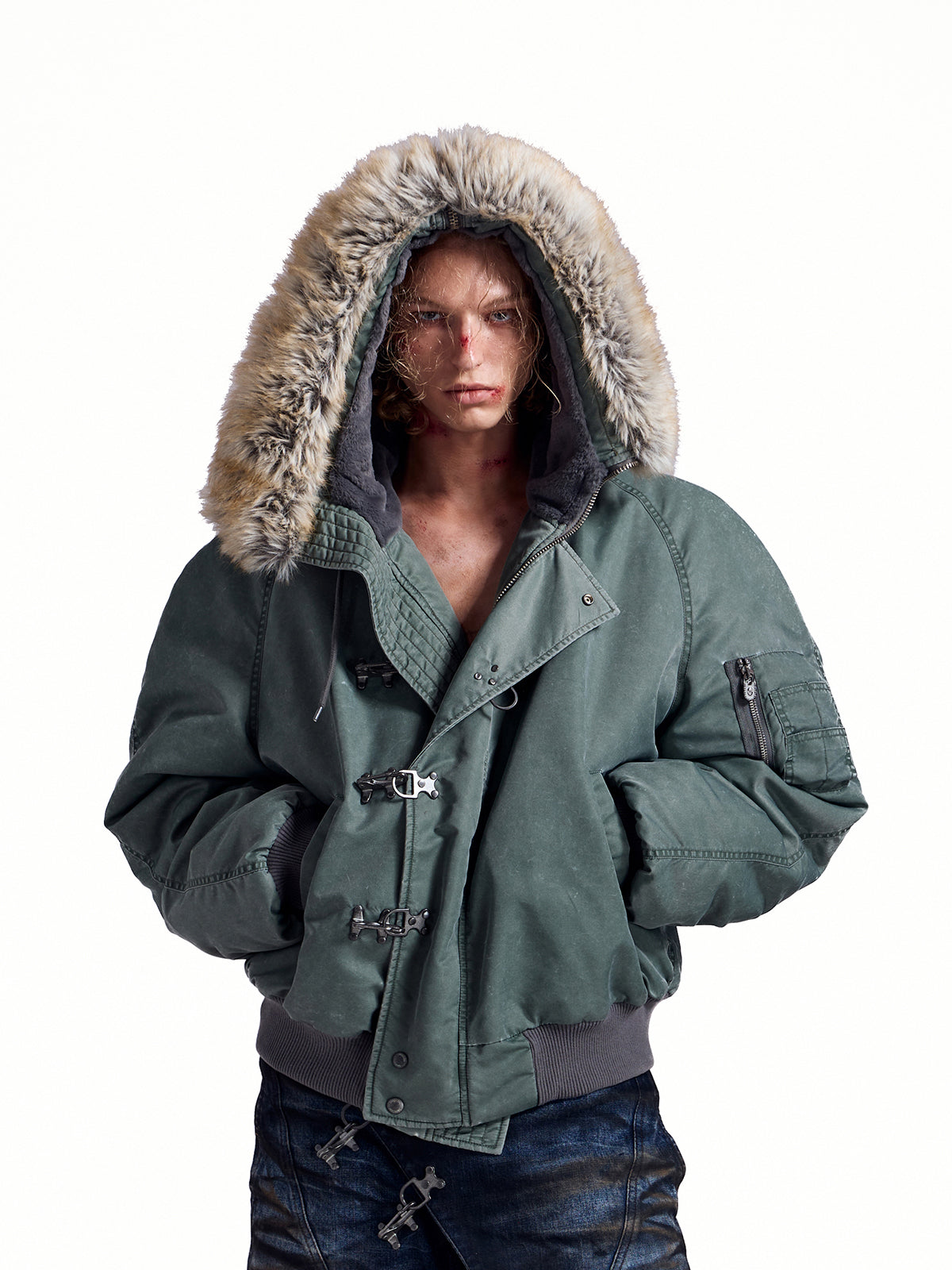 HAS2SONS25FW collar cotton bomber jacket with rivets 064