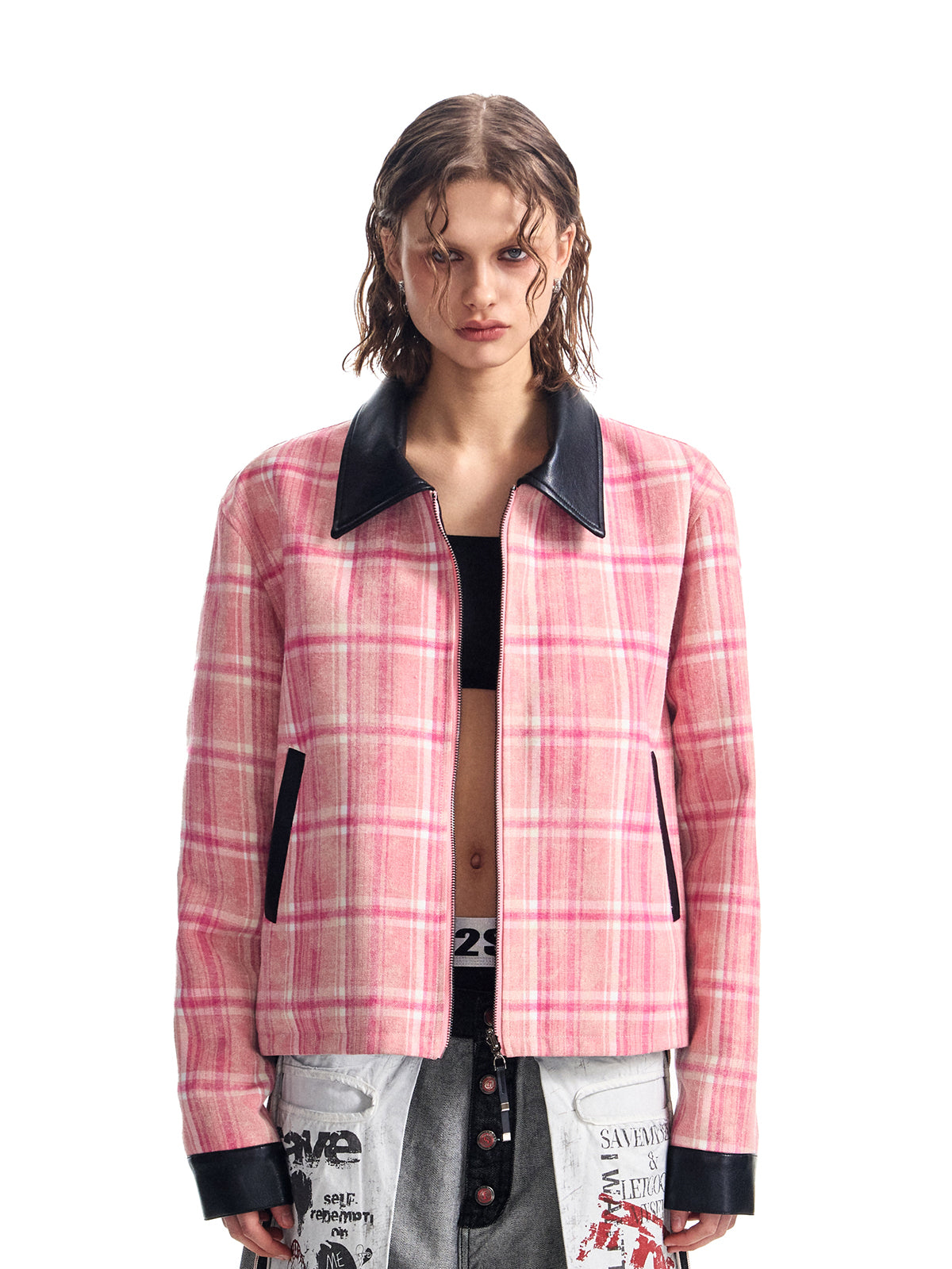 HAS2SONS Pink Grid Double sided Clean Fit Jacket Short 025