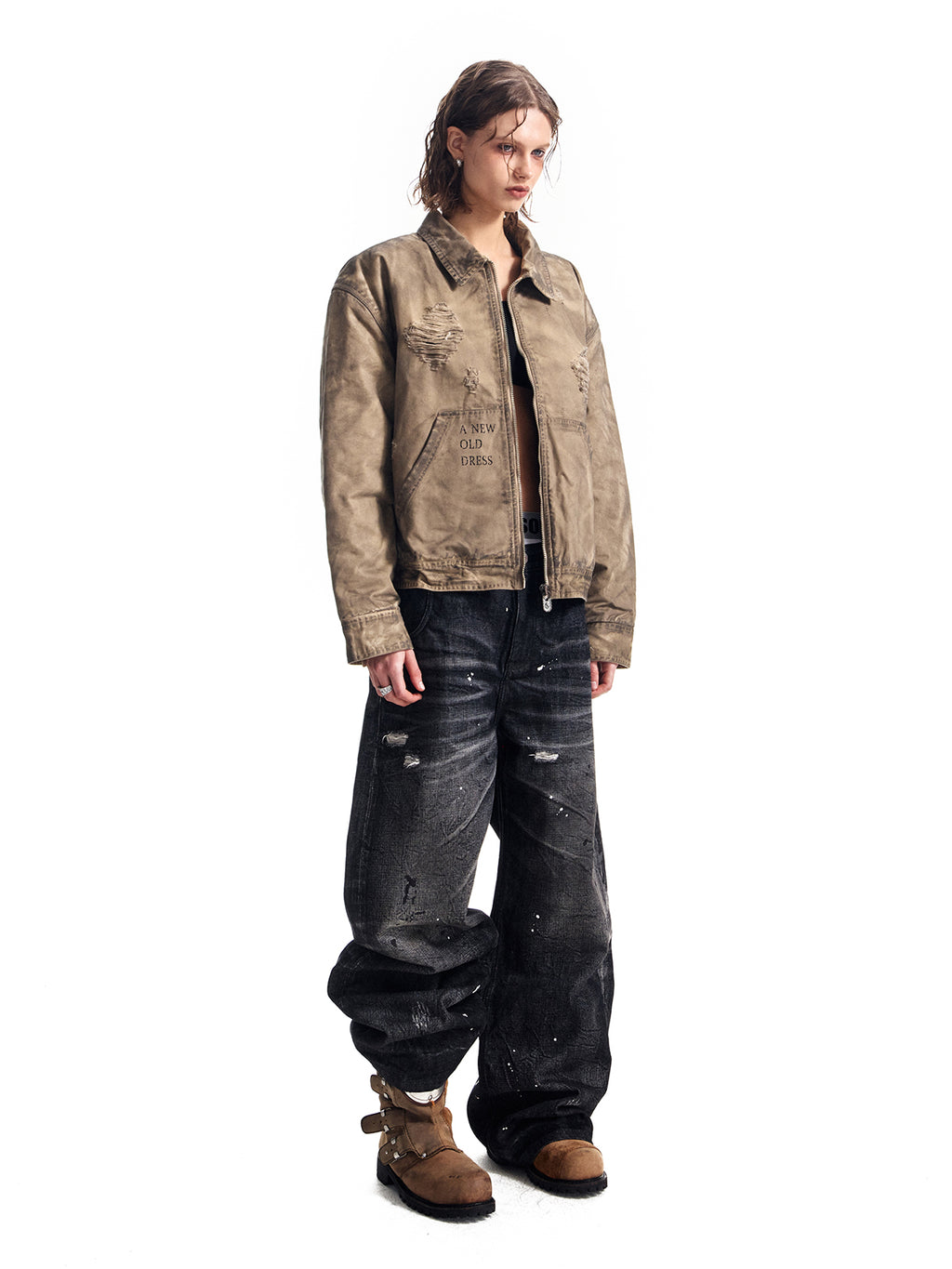 ジャケットの洗濯、古着加工、ダメージ加工、泥吹き、染色加工、キャンバスショート＆ワイドジャケット