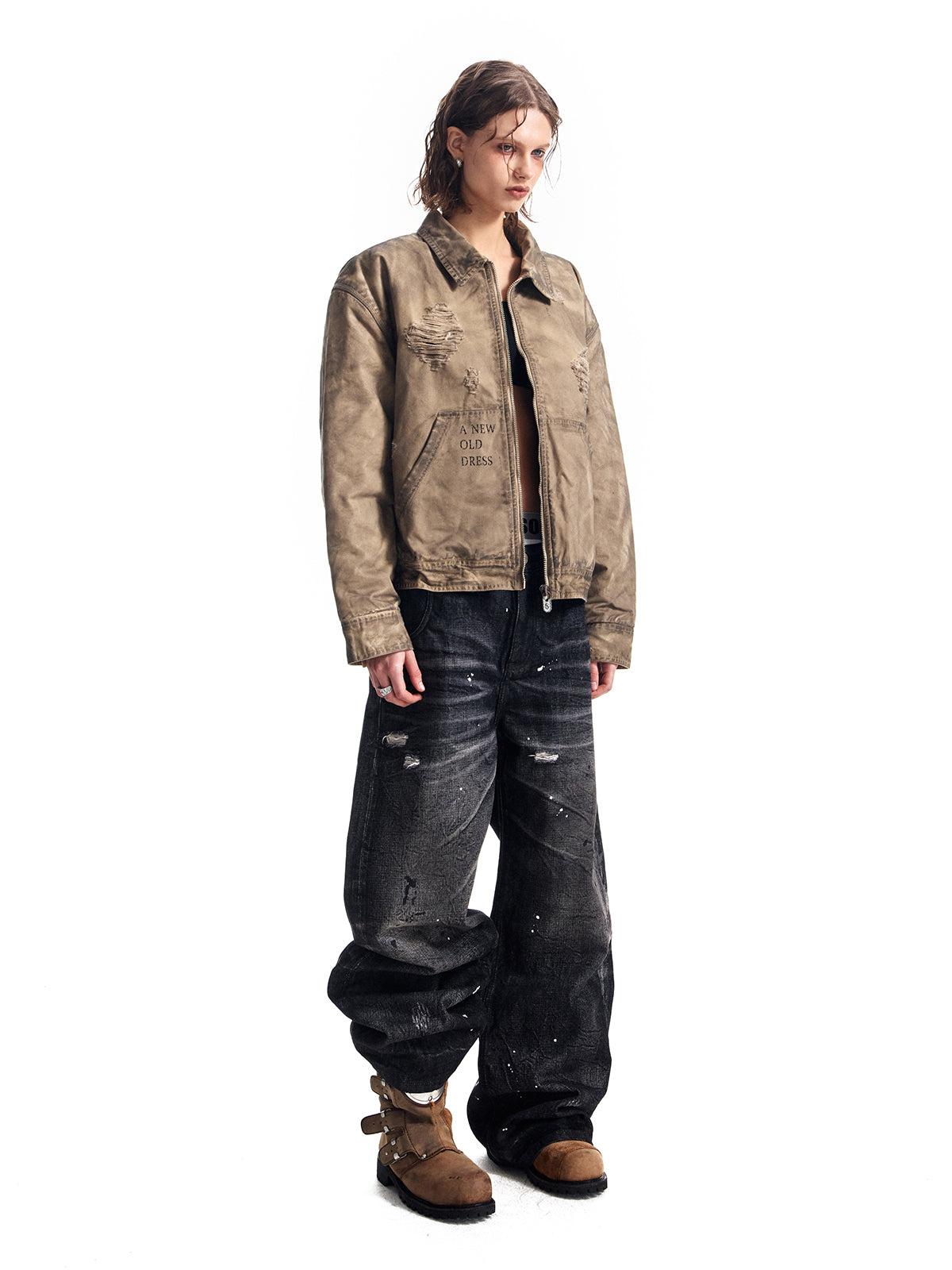 ジャケットの洗濯、古着加工、ダメージ加工、泥吹き、染色加工、キャンバスショート＆ワイドジャケット