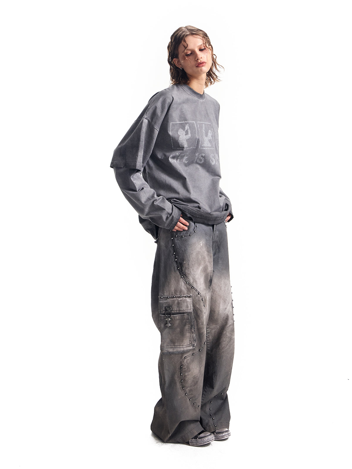 HAS2SONS fake two piece long sleeved T-shirt loose top 008