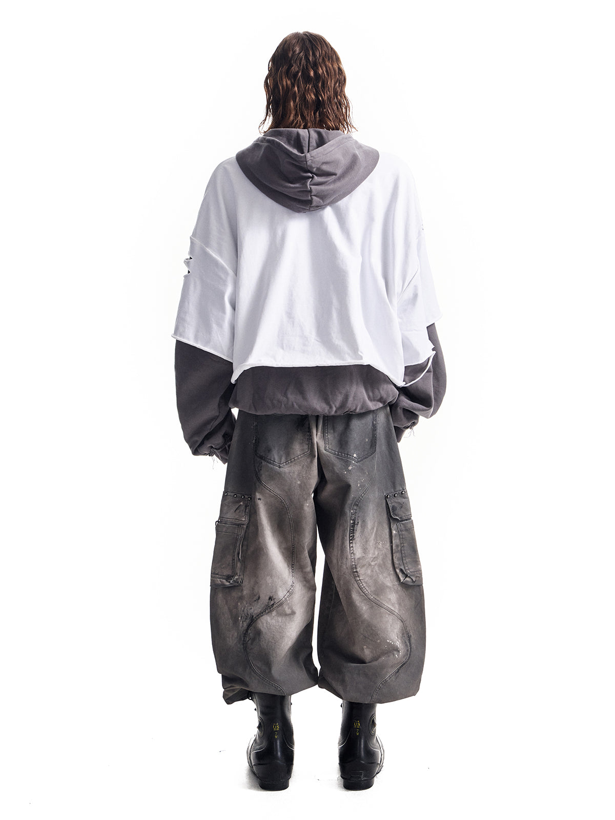 HAS2SONS printed distressed fake two-piece pullover hoodie