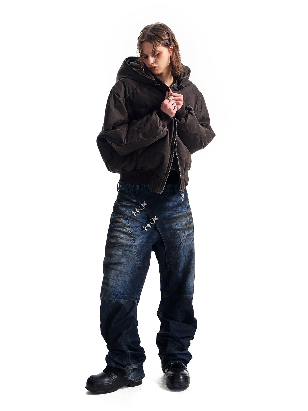 HAS2SONS hand stuffed cotton jacket with detachable hood 061