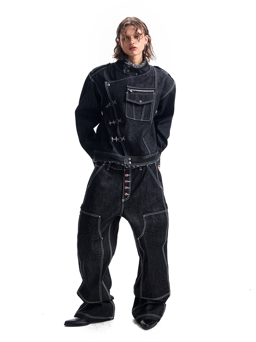 HAS2SONS lamb wool original cowhide collar boxy jacket