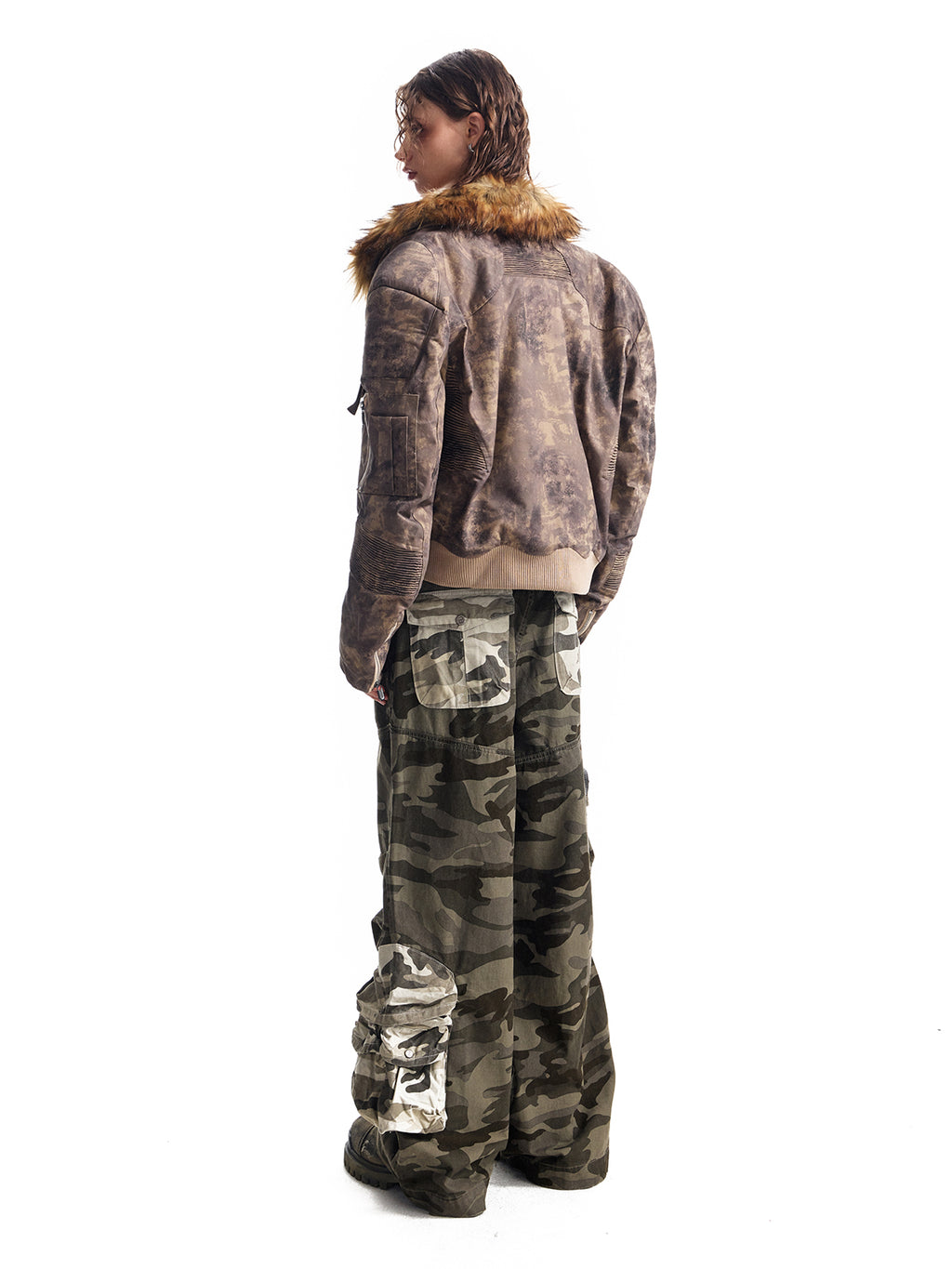 HAS2SONS curved knife short fur collar camouflage jacket bomber