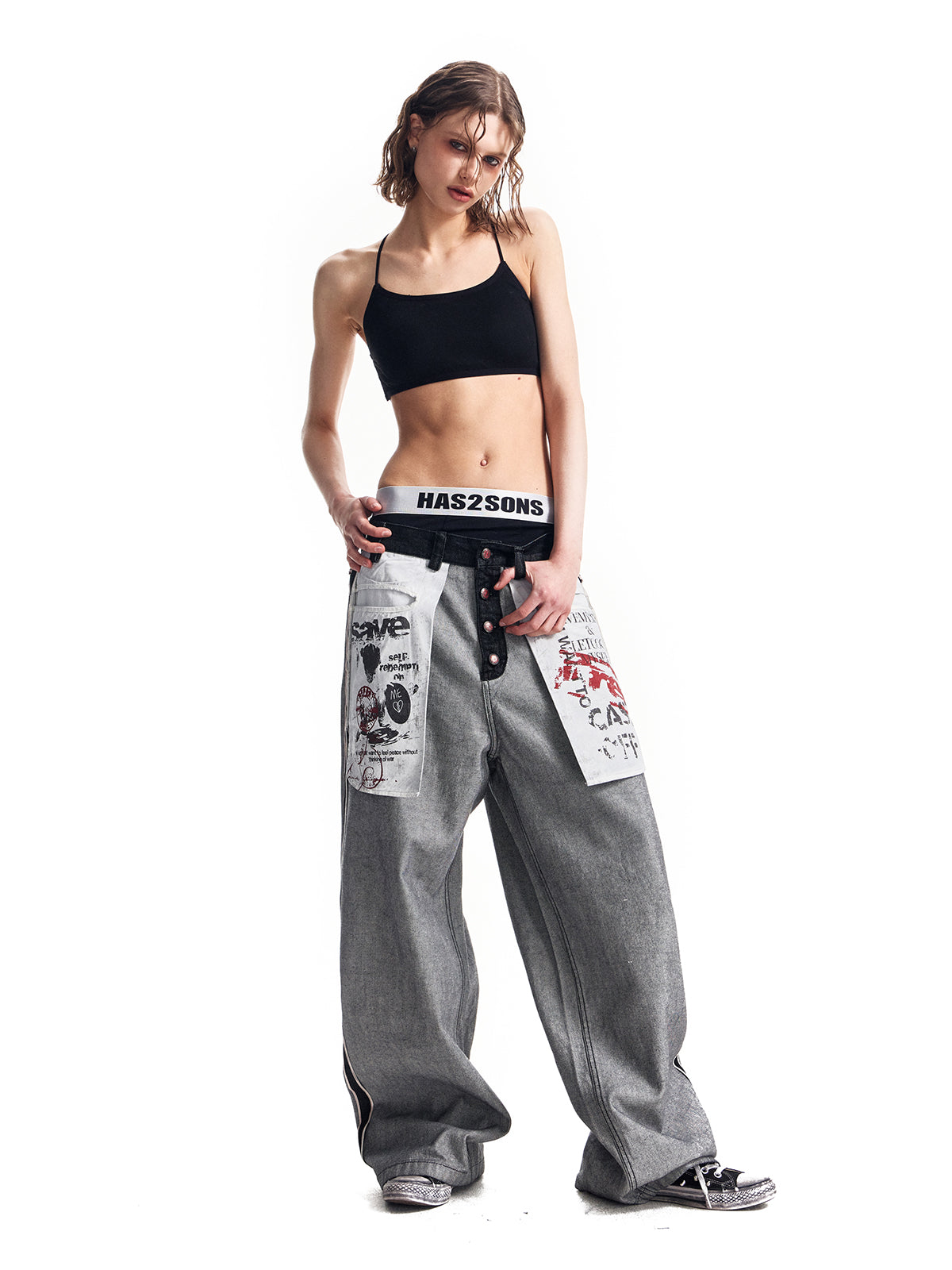 HAS2SONS original cow reverse wearing large pocket straight leg jeans