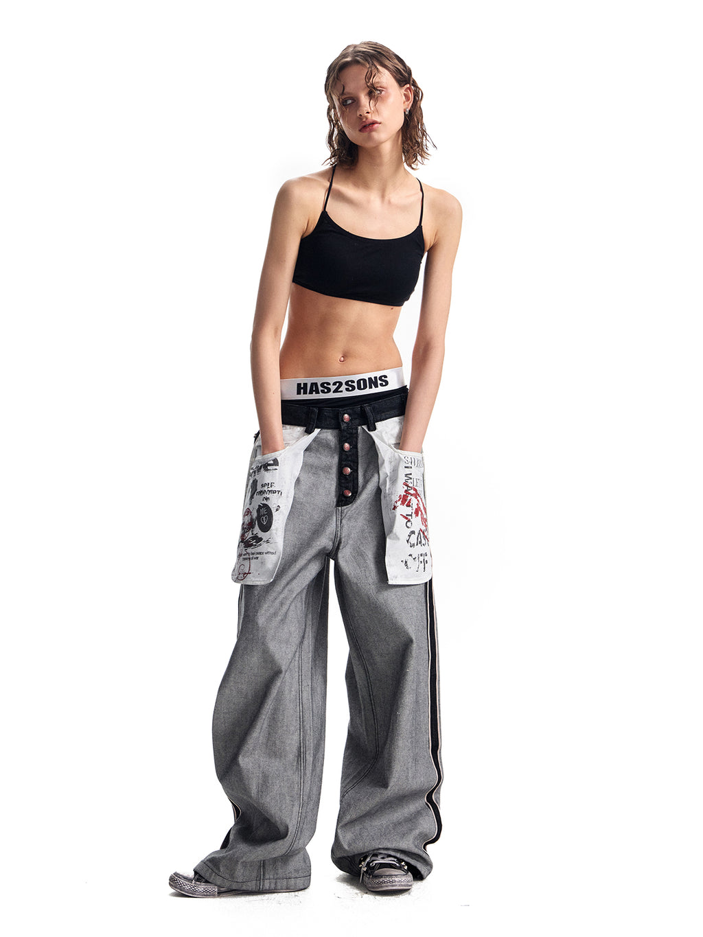 HAS2SONS original cow reverse wearing large pocket straight leg jeans