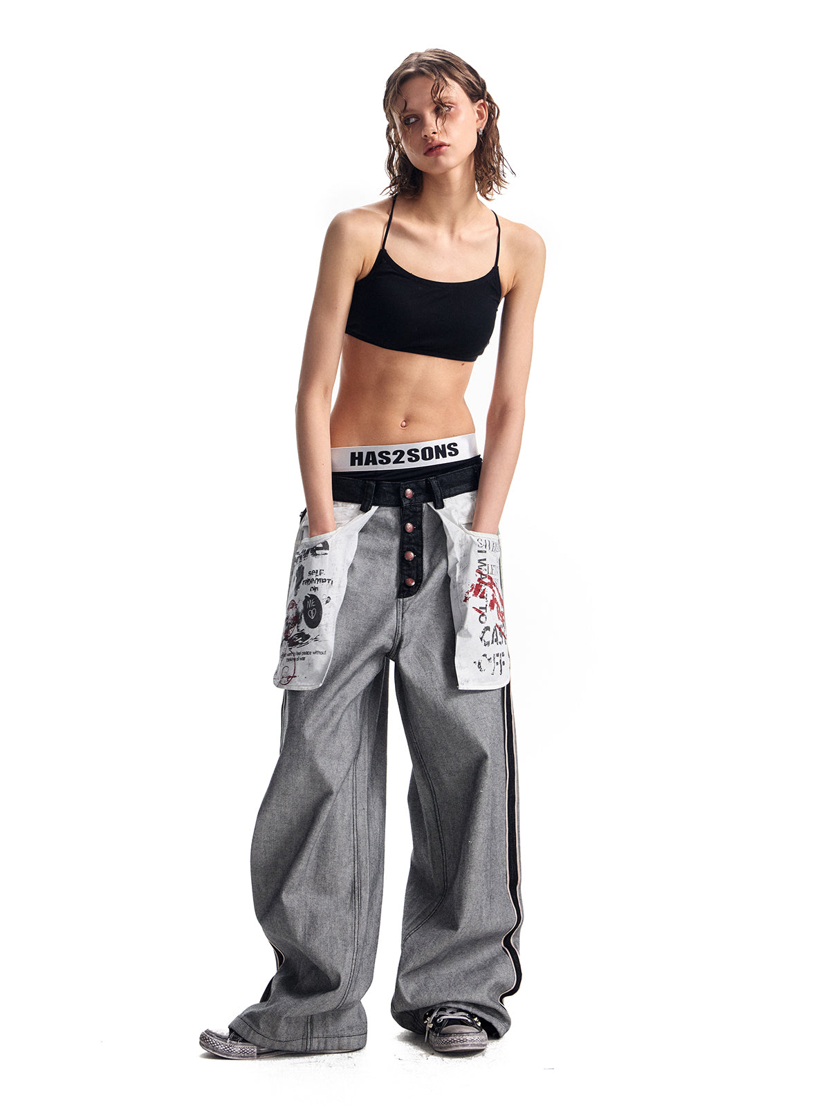 HAS2SONS original cow reverse wearing large pocket straight leg jeans