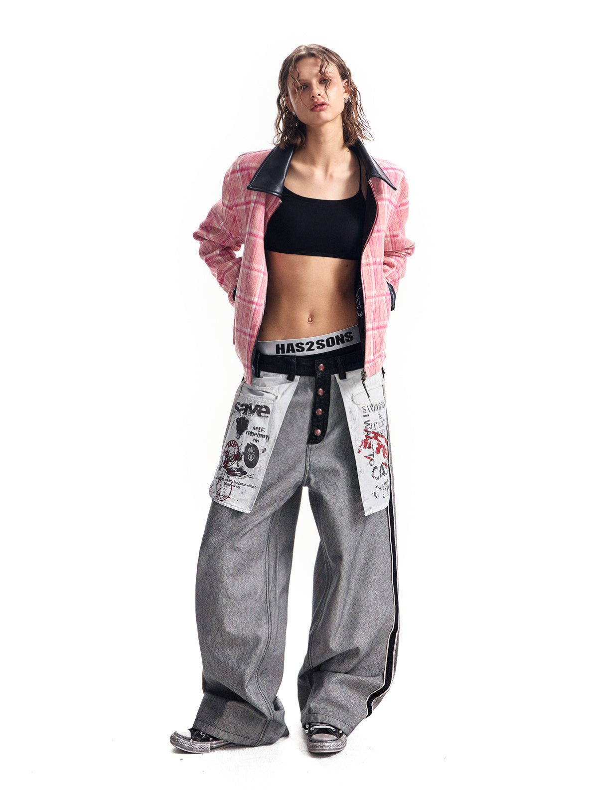 HAS2SONS Pink Grid Double sided Clean Fit Jacket Short 025