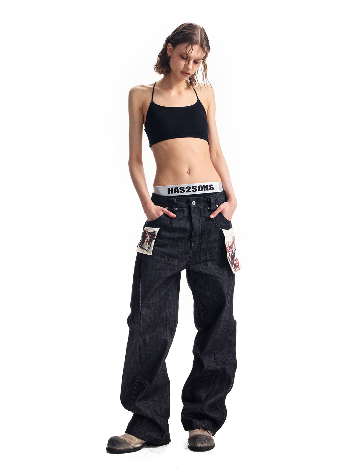 HAS2SONS deconstructs multi piece spliced original denim jeans