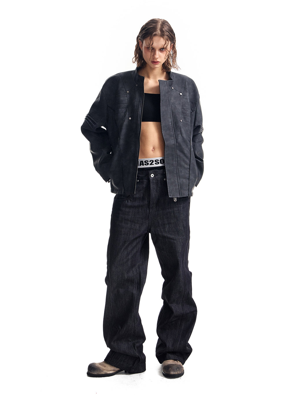 HAS2SONPU American street standing collar leather jacket