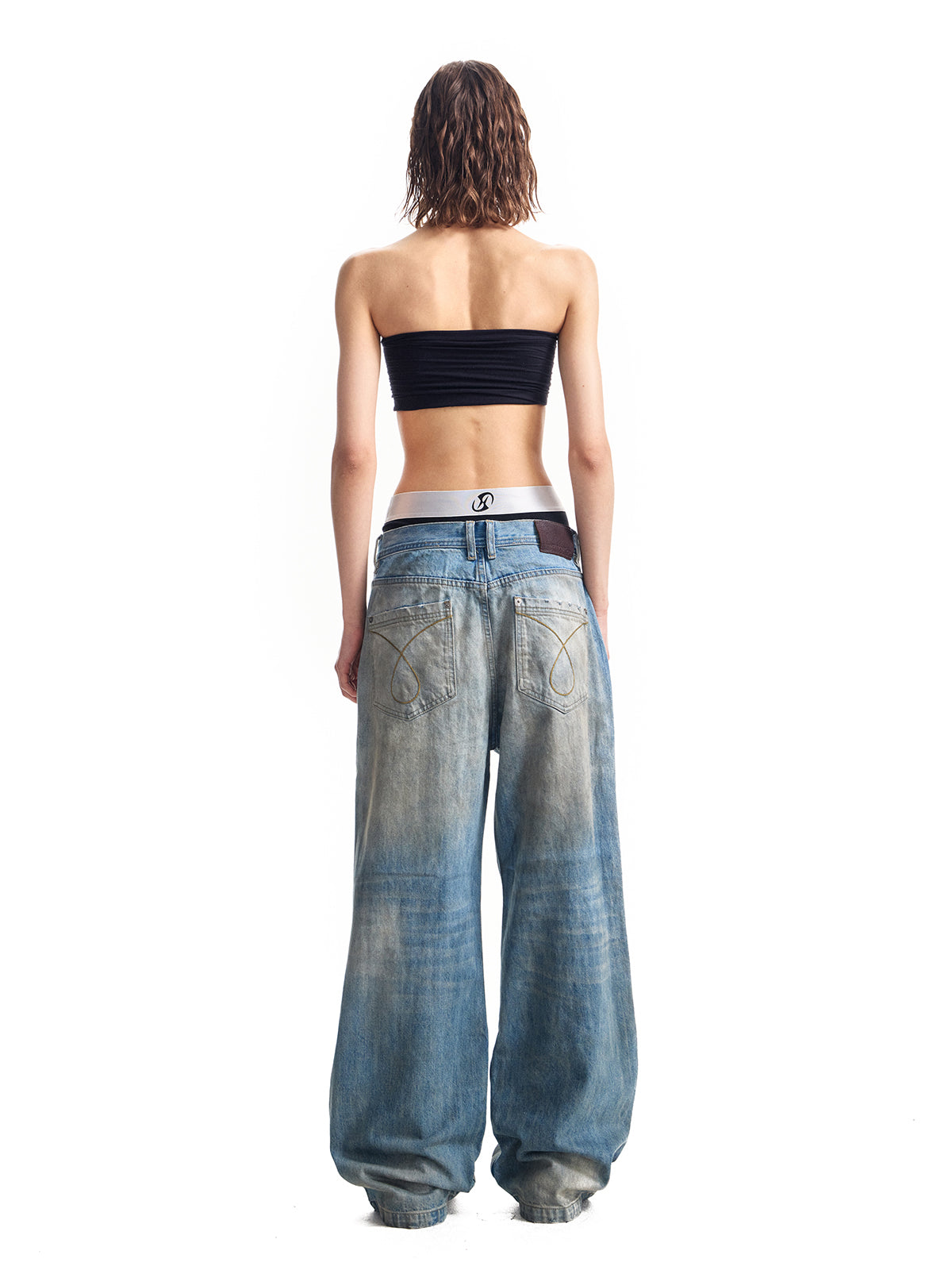 HAS2SONS washed blue straight leg wipe dirty jeans 029