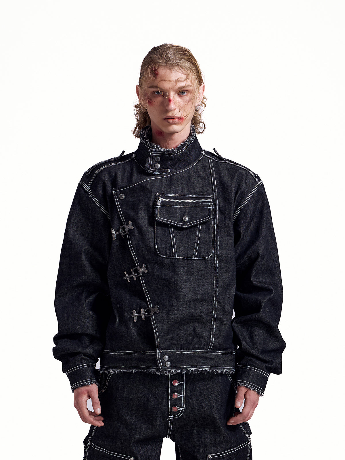 HAS2SONS lamb wool original cowhide collar boxy jacket