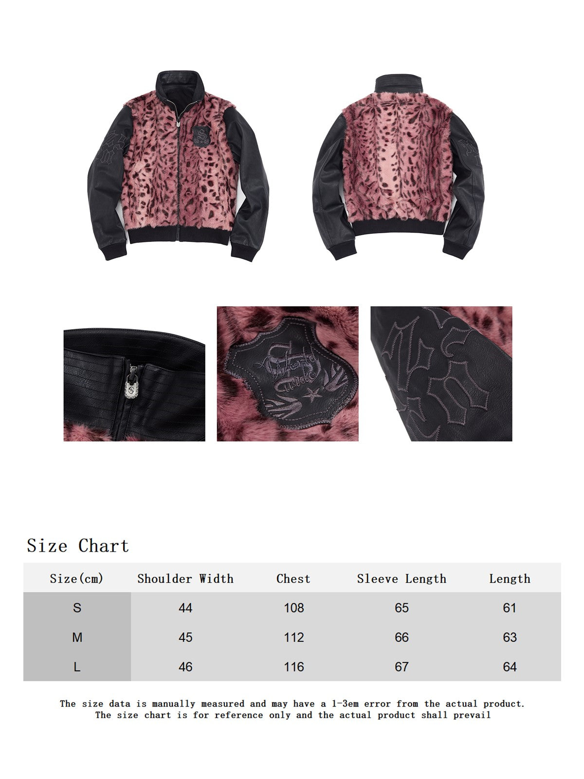 HAS2SONS 26FW Pink Leopard Faux Mink Varsity Jacket 128