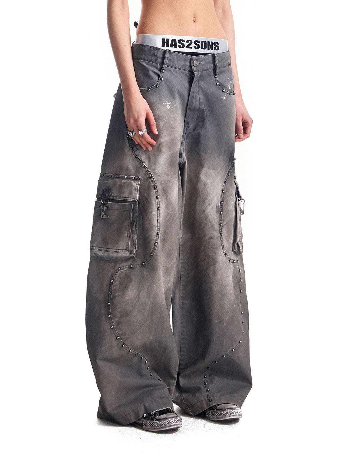 HAS2SONS rivet twill fabric baggy work pants 072