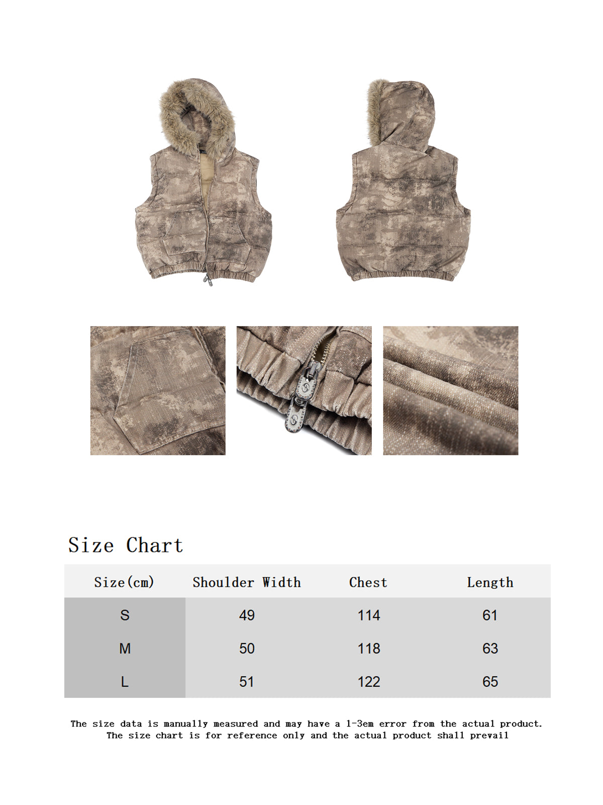 HAS2SONS 26FW Washed Camo Detachable Fur Hooded Vest 135