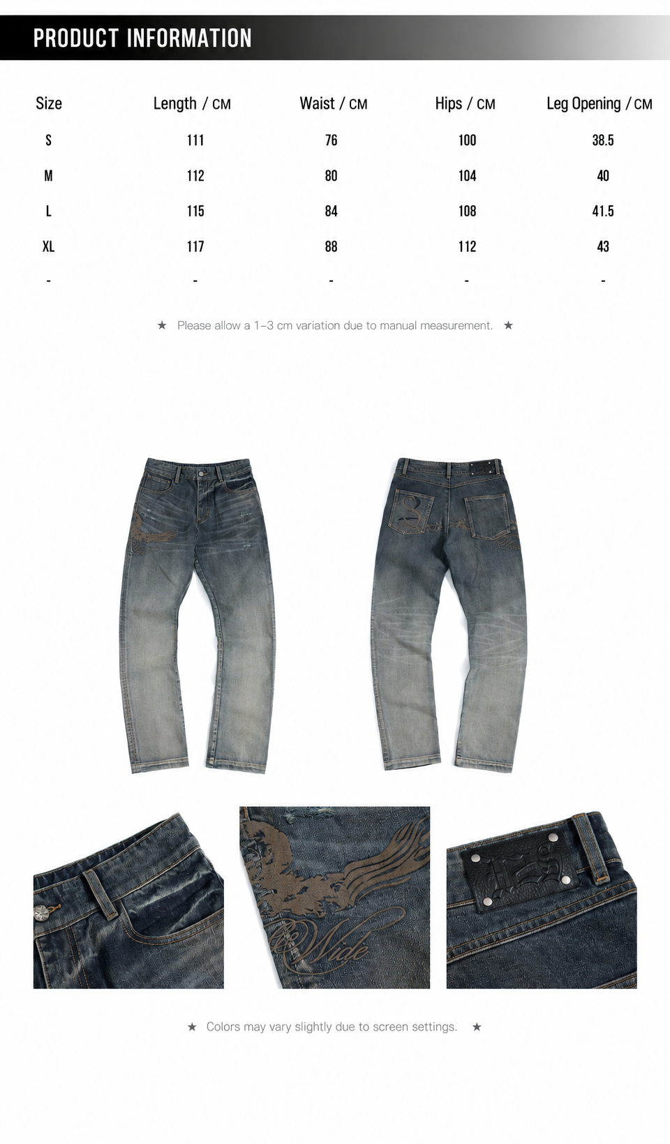 HAS2SONS 26FW Meteor Blue-Grey Embroidered Tapered Jeans