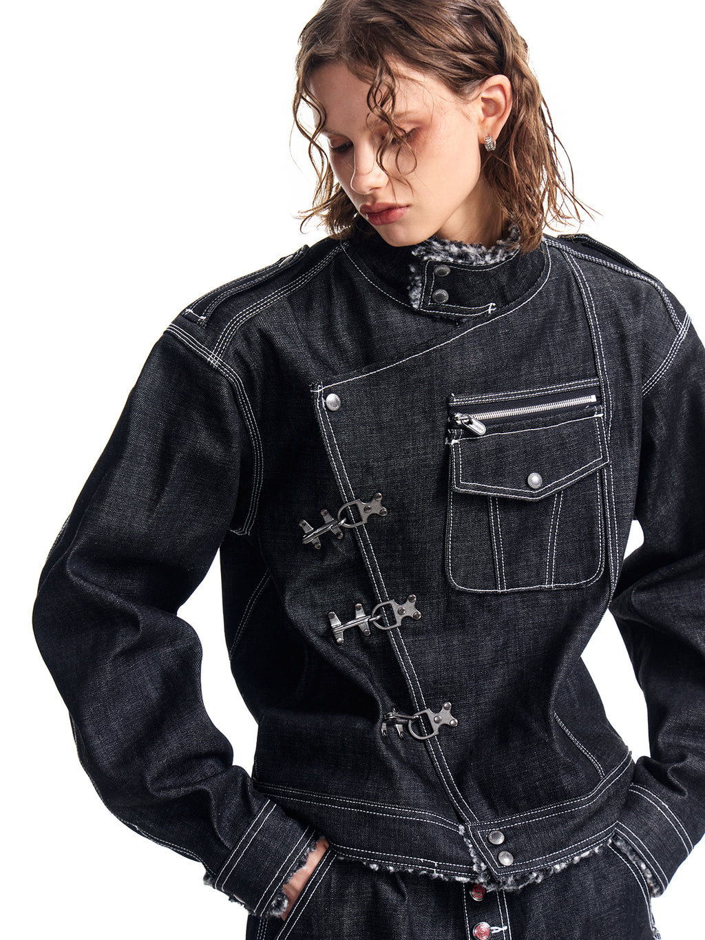 HAS2SONS lamb wool original cowhide collar boxy jacket