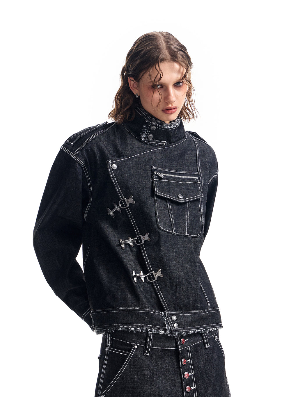 HAS2SONS lamb wool original cowhide collar boxy jacket