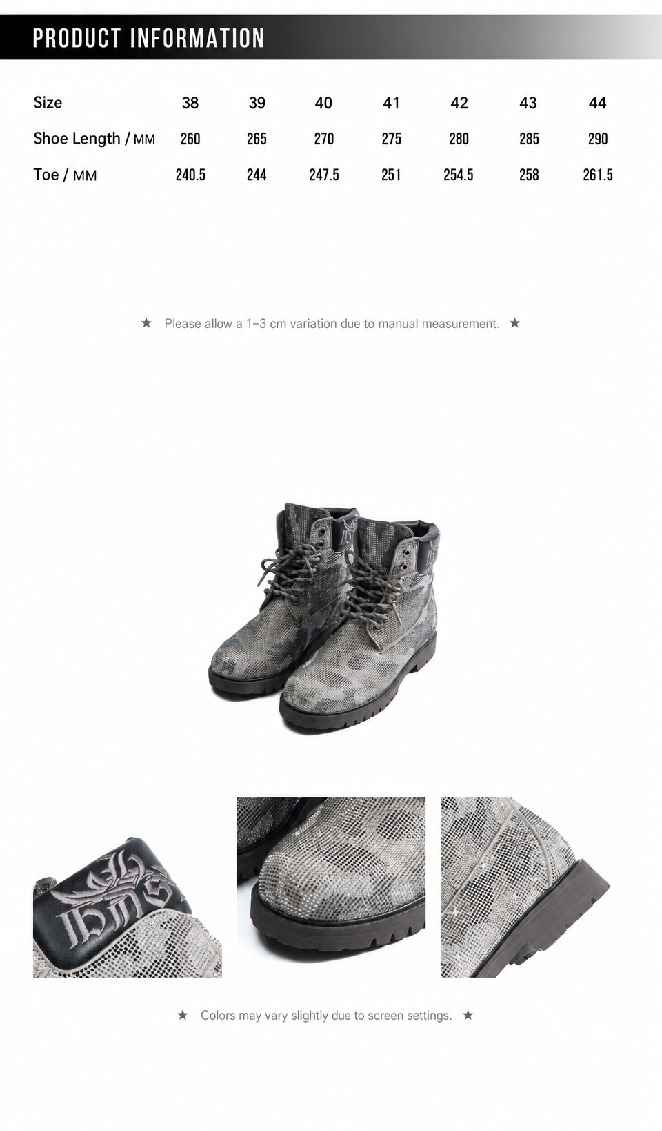 HAS2SONS 26FW Camo Rhinestone Platform Combat Boots