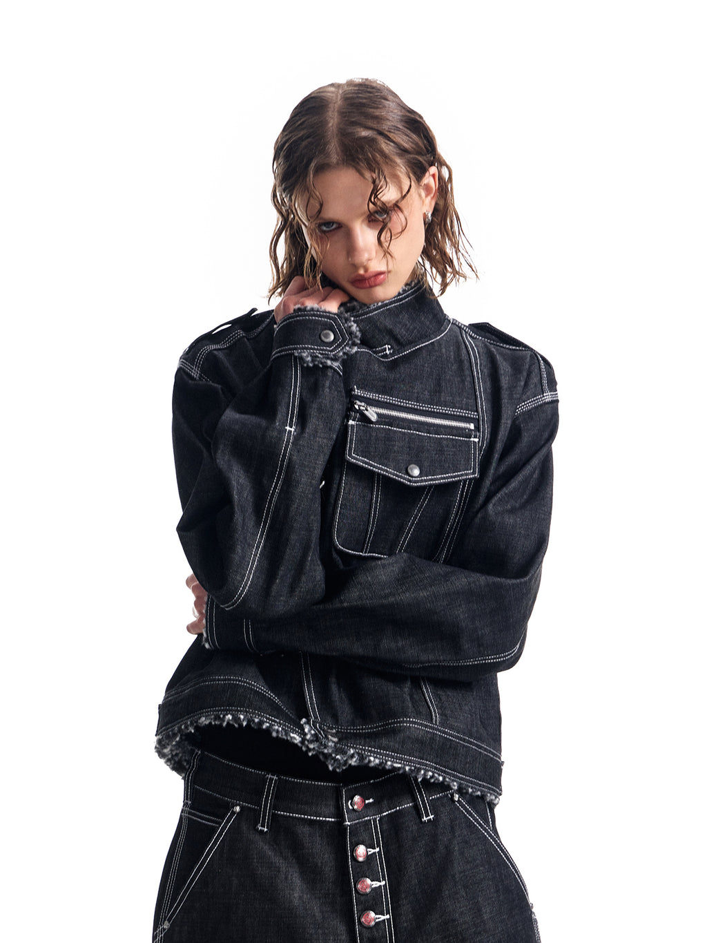 HAS2SONS lamb wool original cowhide collar boxy jacket