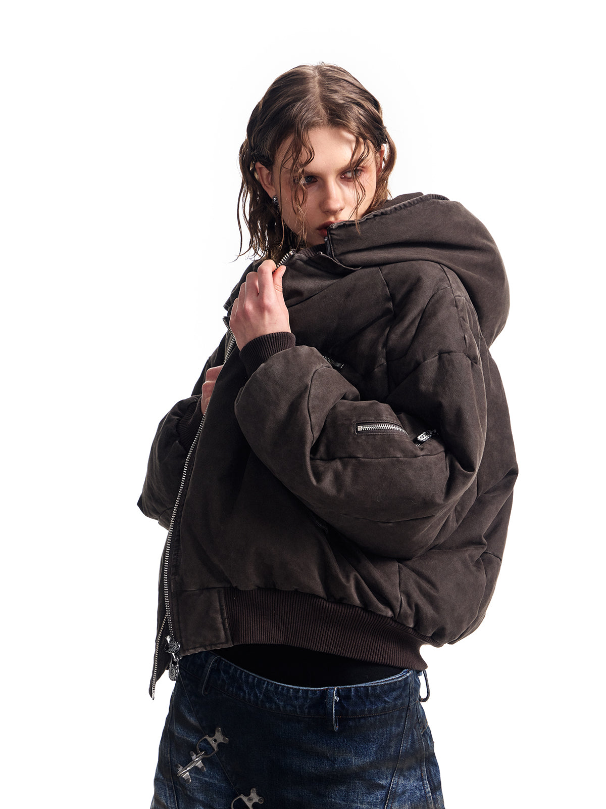 HAS2SONS hand stuffed cotton jacket with detachable hood 061