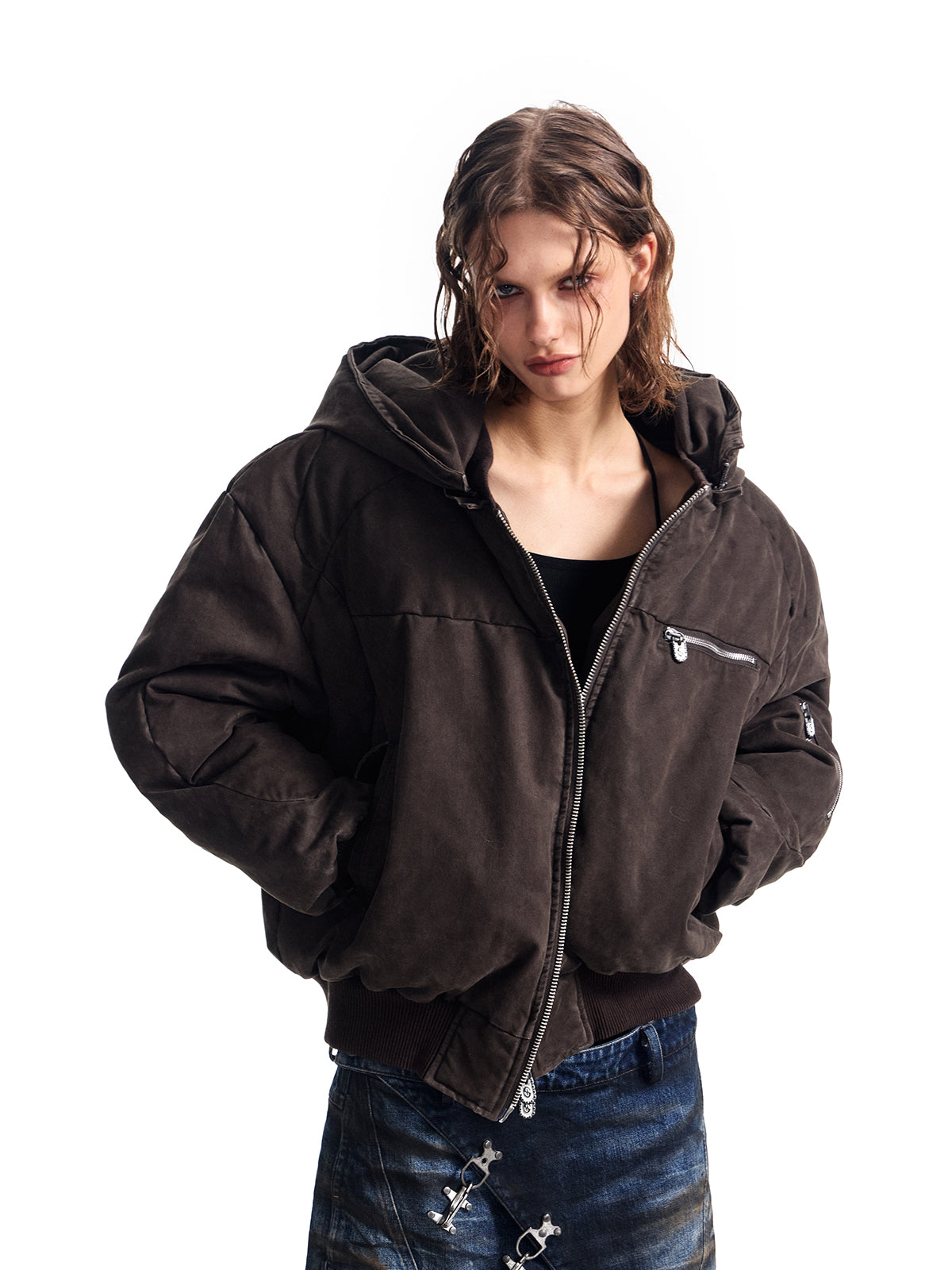 HAS2SONS hand stuffed cotton jacket with detachable hood 061