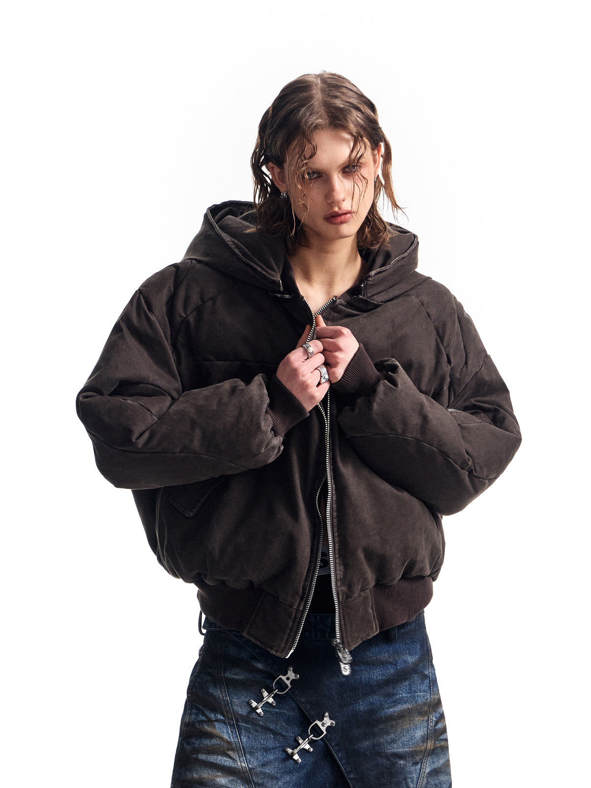 HAS2SONS hand stuffed cotton jacket with detachable hood 061