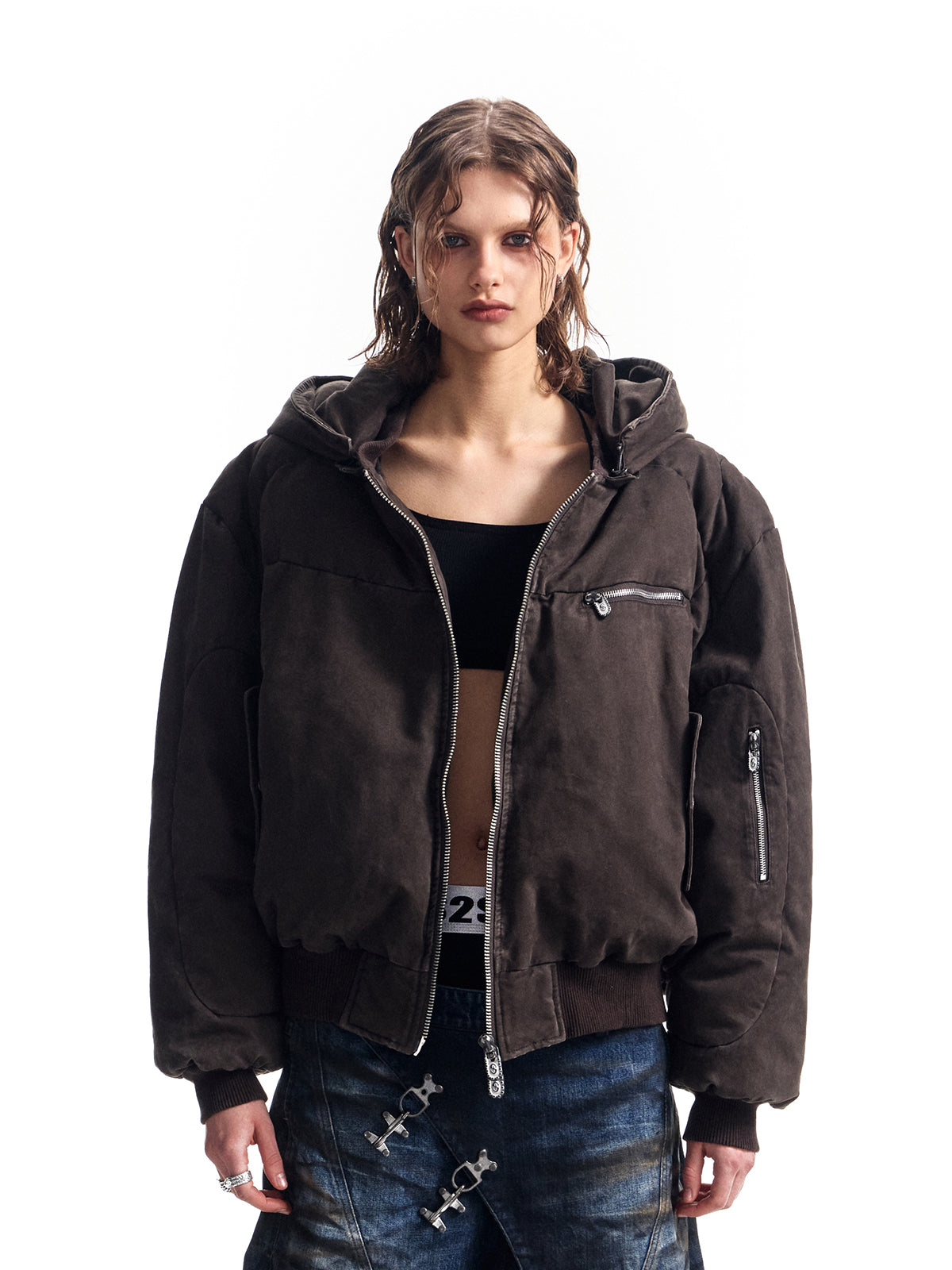 HAS2SONS hand stuffed cotton jacket with detachable hood 061