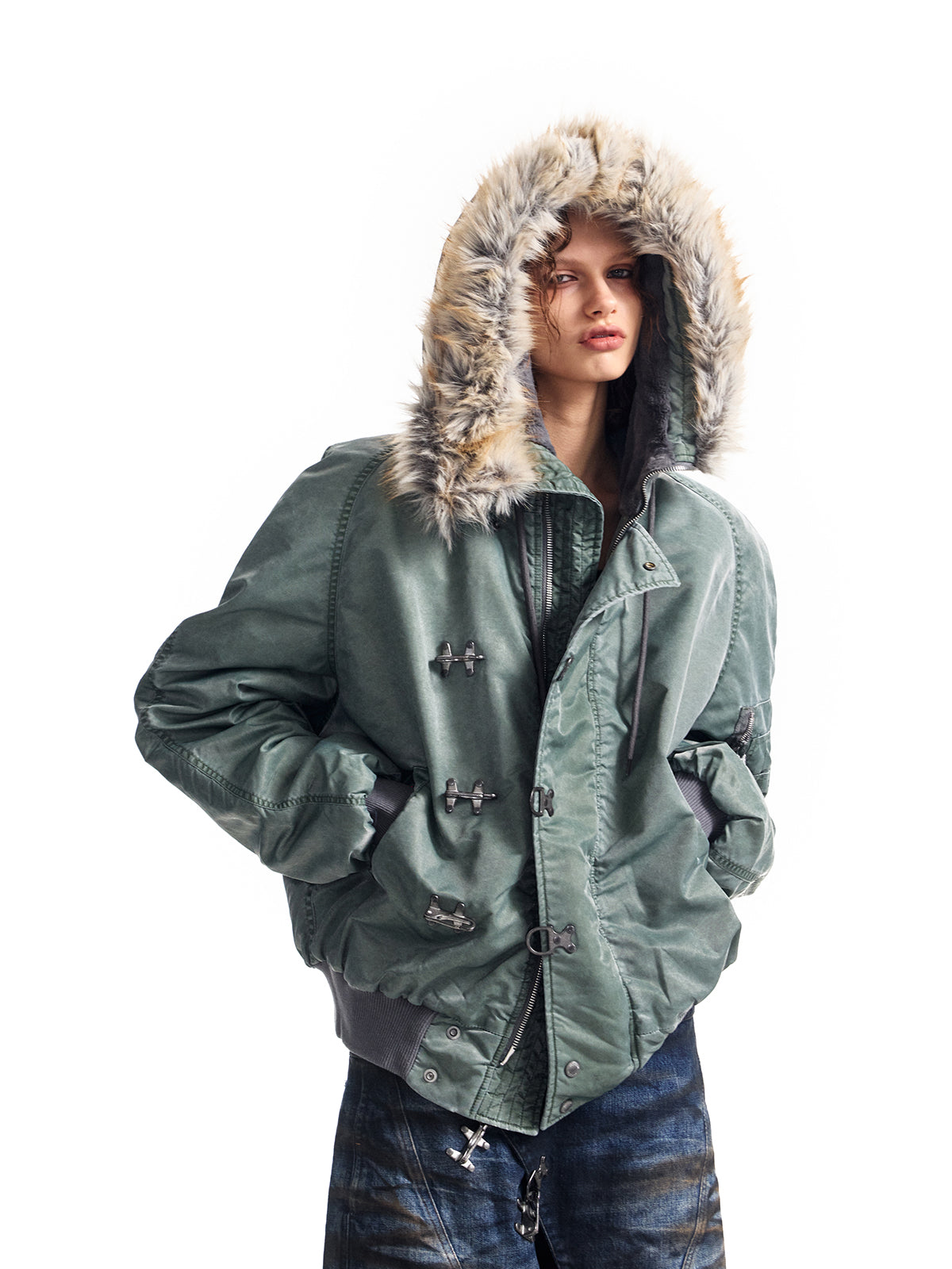 HAS2SONS25FW collar cotton bomber jacket with rivets