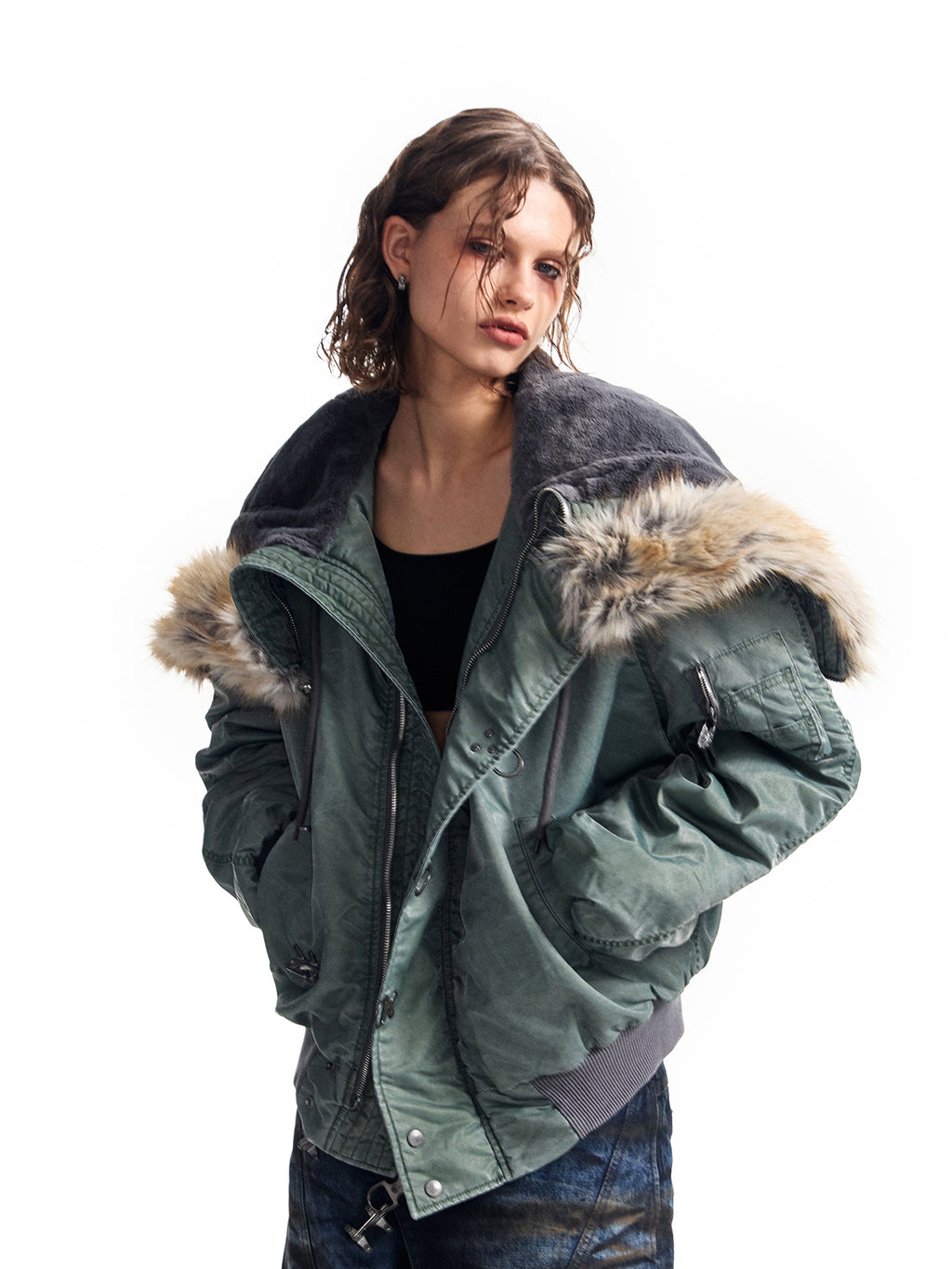 HAS2SONS25FW collar cotton bomber jacket with rivets