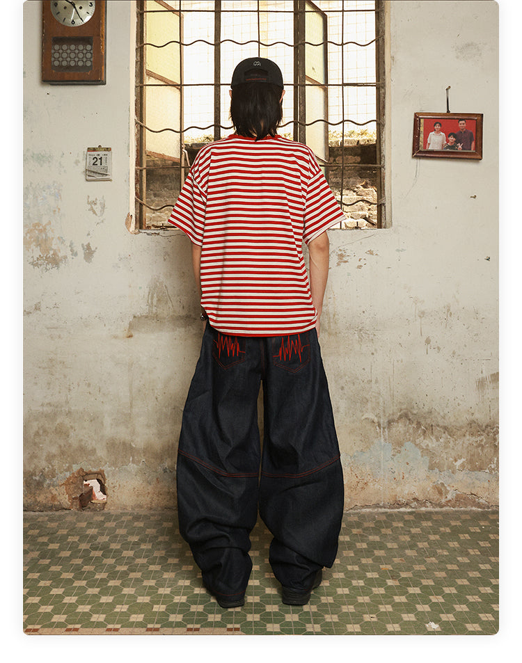 HAS2SONS Horizontal Stripe Printed Red Lightweight Breathable T-shirt