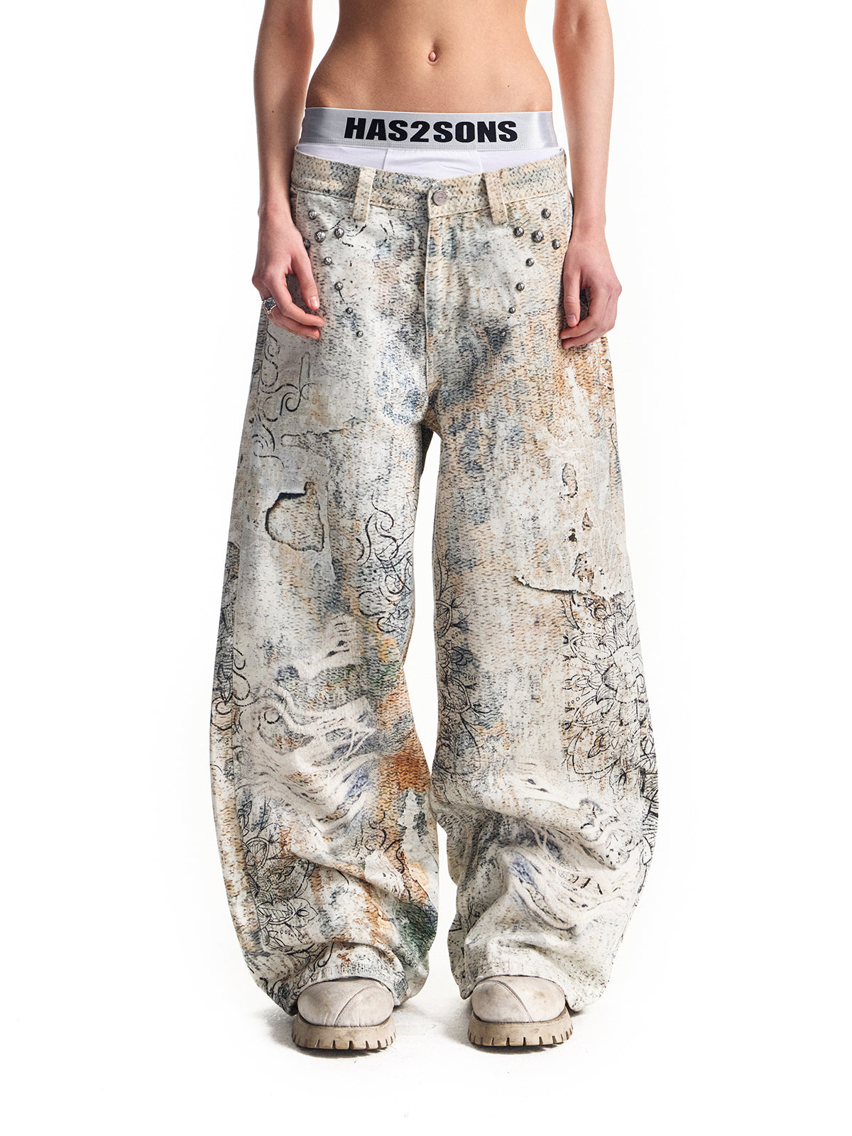 25FW digital printed rivet A-line version 14.5 oz denim pants