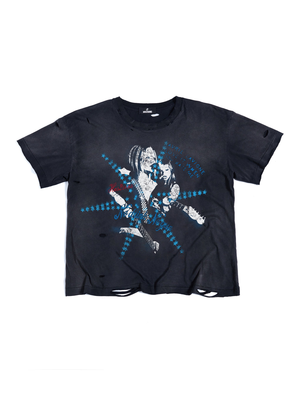 HAS2SONS 26SS  Washed Ripped Avril Lavigne Punk Graphic Short Sleeve Tee 096