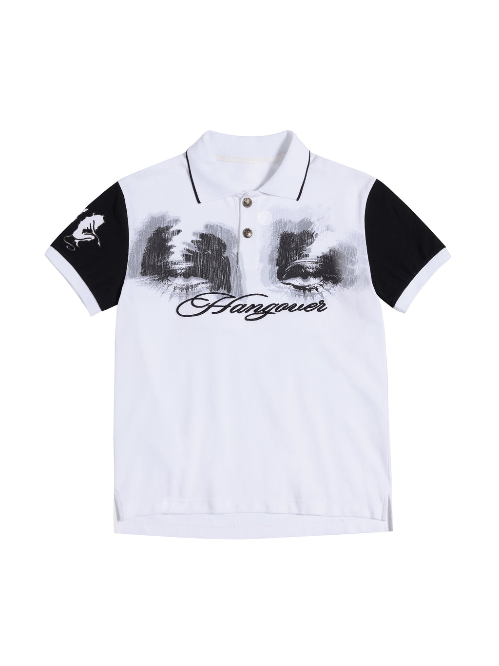 HAS2SONS "Dizzy Gaze" Eye Print White Contrast Regular Shoulder Polo Shirt 077