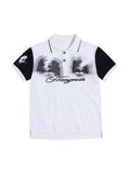 HAS2SONS "Dizzy Gaze" Eye Print White Contrast Regular Shoulder Polo Shirt 077