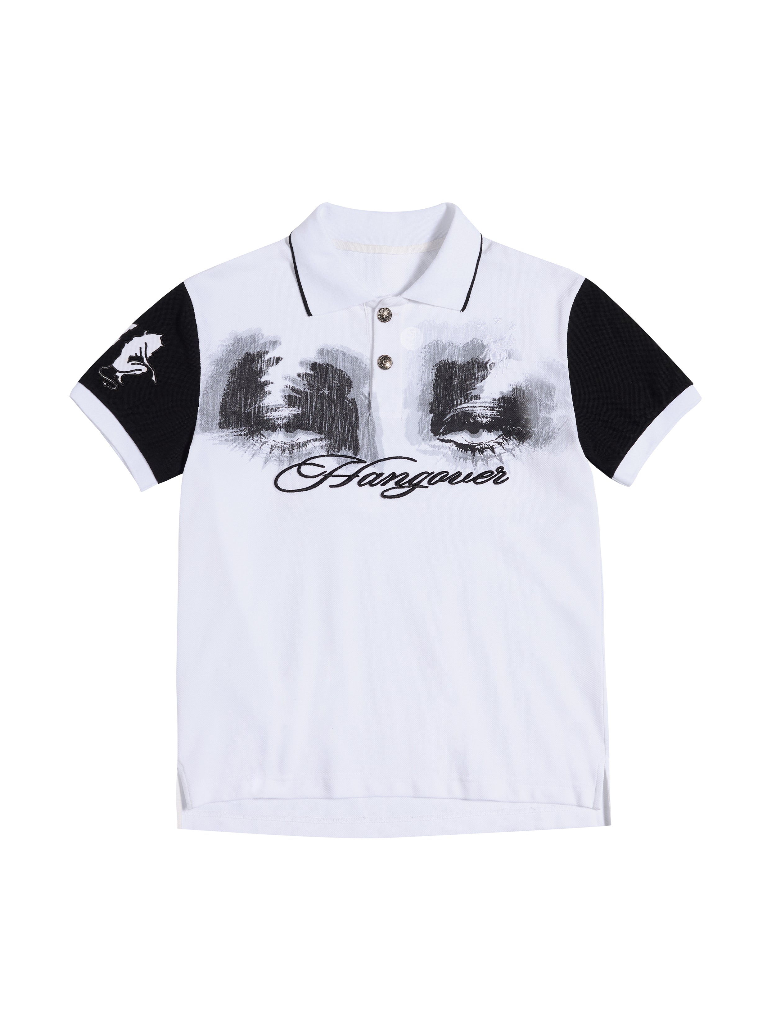 HAS2SONS "Dizzy Gaze" Eye Print White Contrast Regular Shoulder Polo Shirt 077