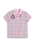 HAS2SONS "Dance Floor High" Pink Plaid Embroidered Printed Polo Shirt 079
