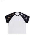 HAS2SONS "Dual Angel" Dual Angel Patch Embroidered Raglan Boxy Tee, Street Loose Fit 091