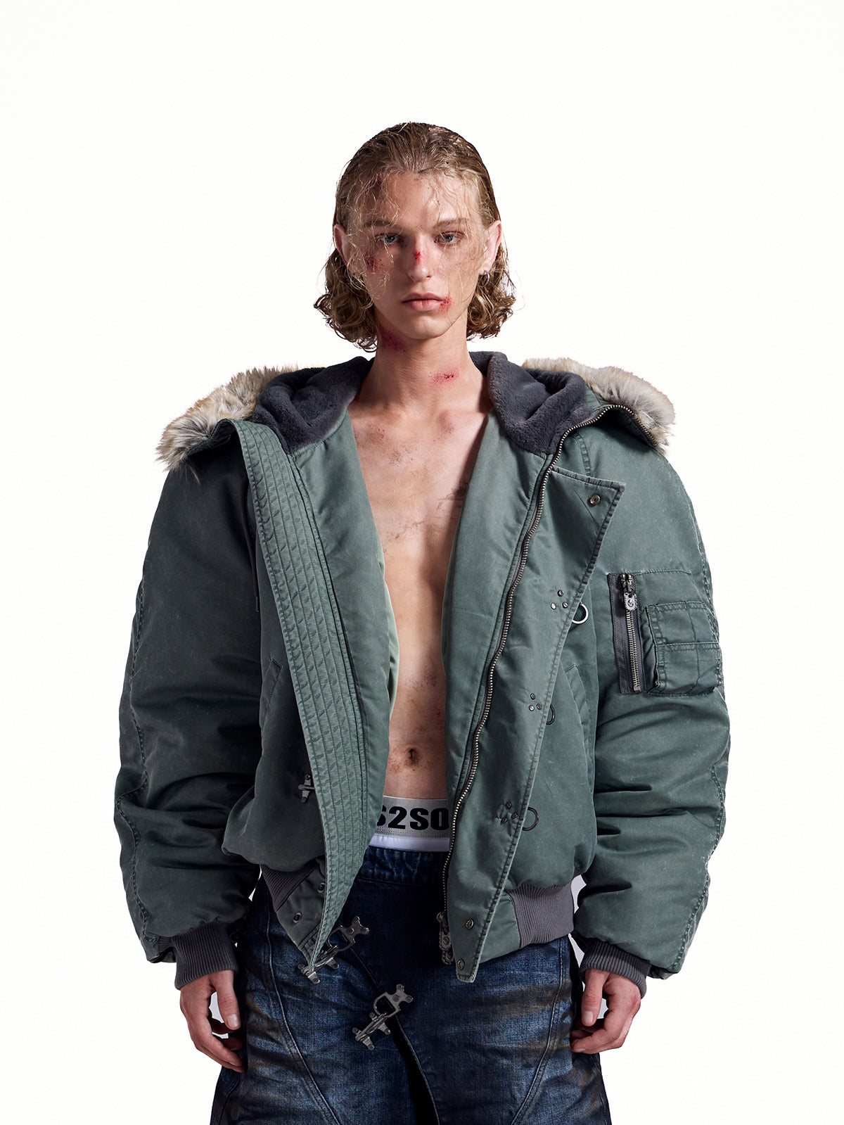 HAS2SONS25FW collar cotton bomber jacket with rivets