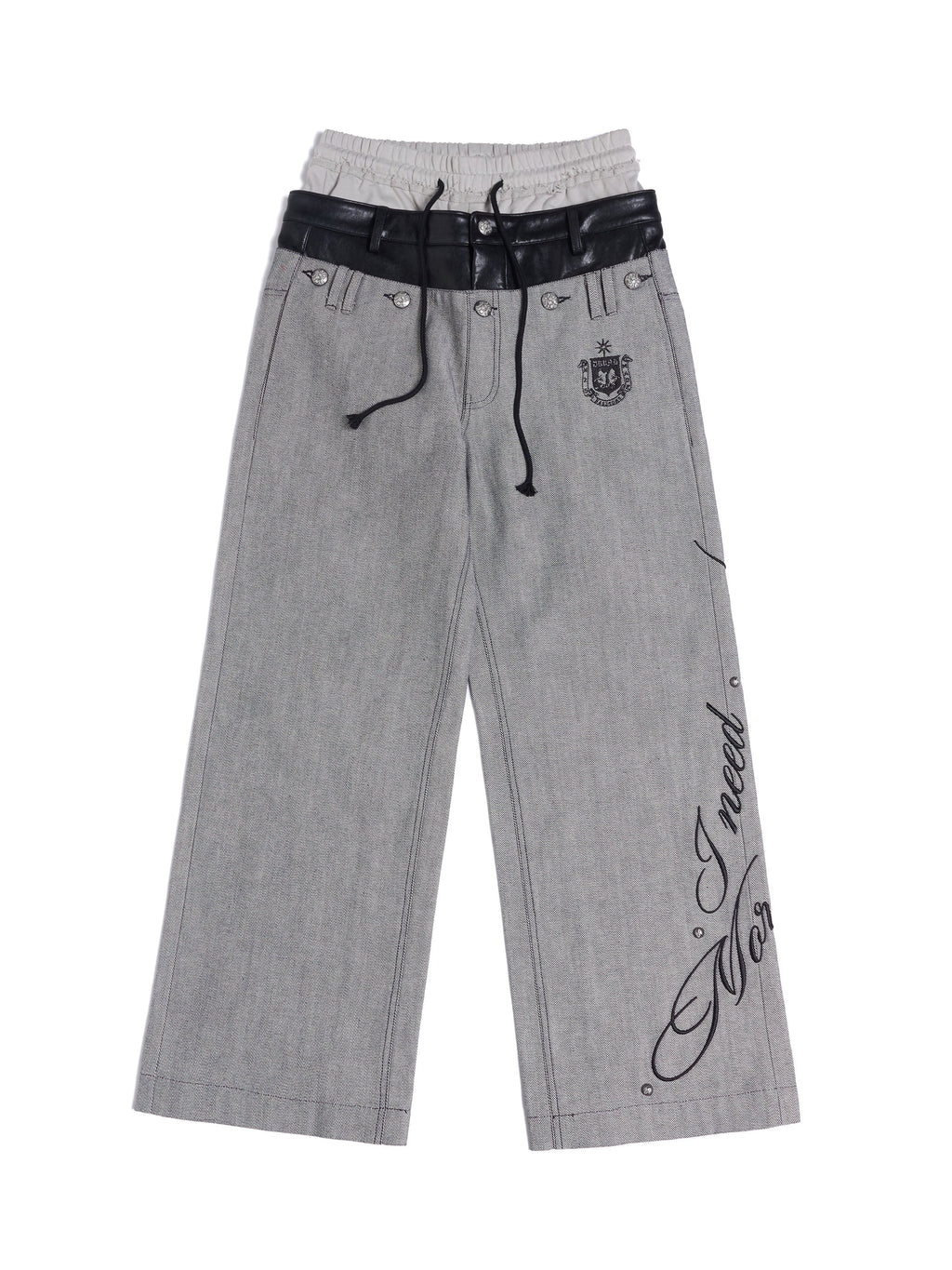 HAS2SONS 26SS Double Triple Waistband Rivet Embroidered Spliced Jeans 086