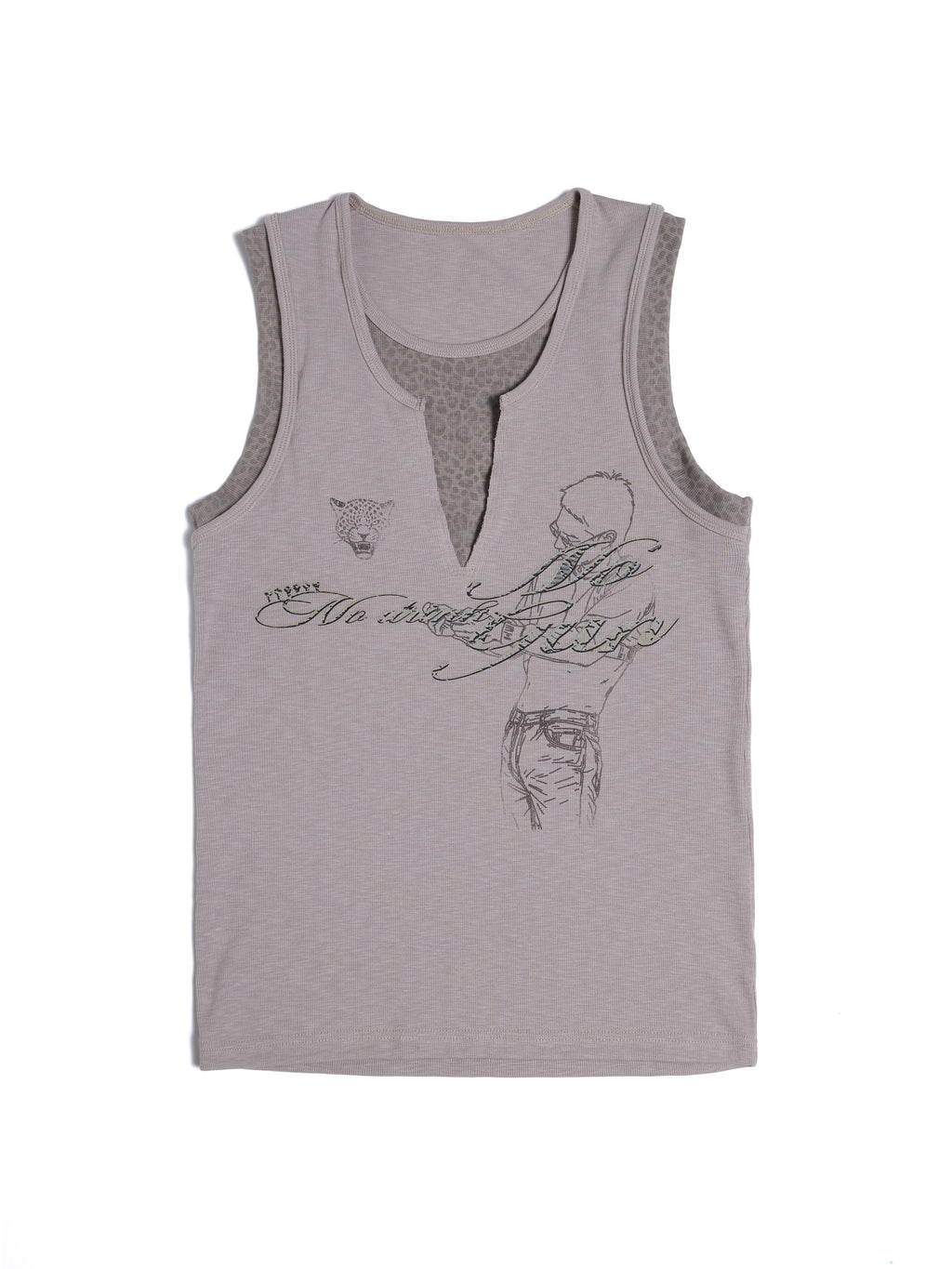HAS2SONS 「DRUNK RIFF」Leopard Spliced Fake Two-Tone Slim Tank Top 095
