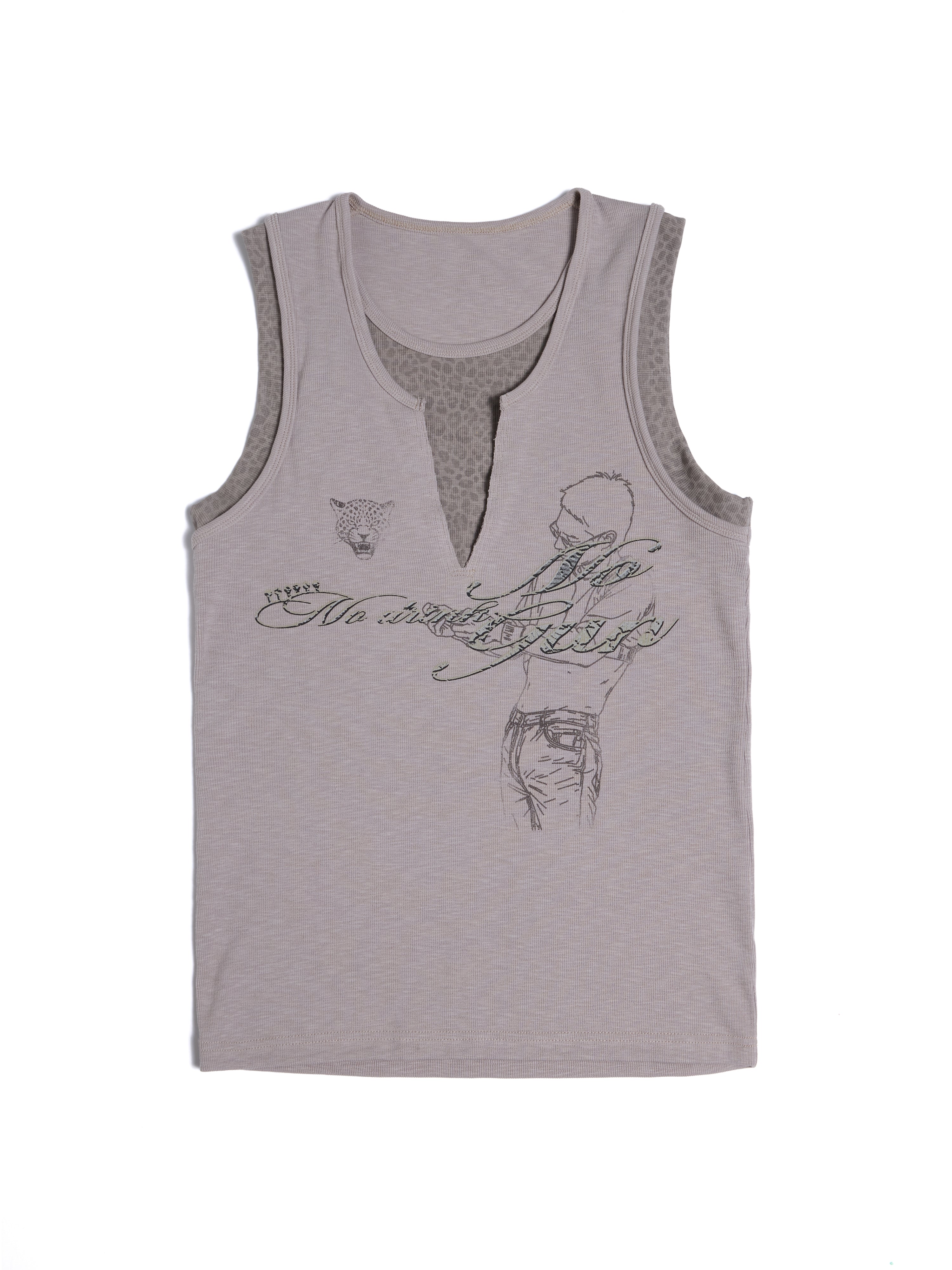 HAS2SONS 「DRUNK RIFF」Leopard Spliced Fake Two-Tone Slim Tank Top 095