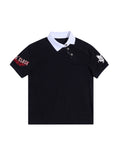 HAS2SONS "Tipsy Point" Asymmetrical Contrast Embroidered Regular Shoulder Polo Shirt 076
